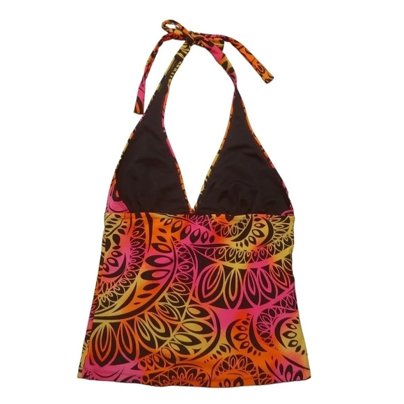 Aquafunky Tankini Tropical/Aztec Print Colorful Pink Orange Yellow Black Halter - Picture 4 of 8
